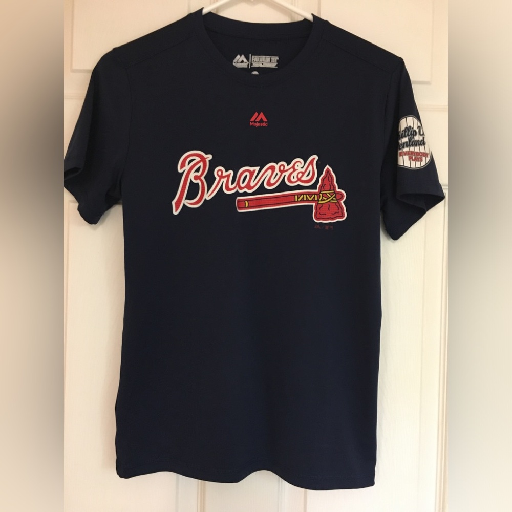 Atlanta Braves Navy Performance Tee by Majestic Navy Blue YL  Boys